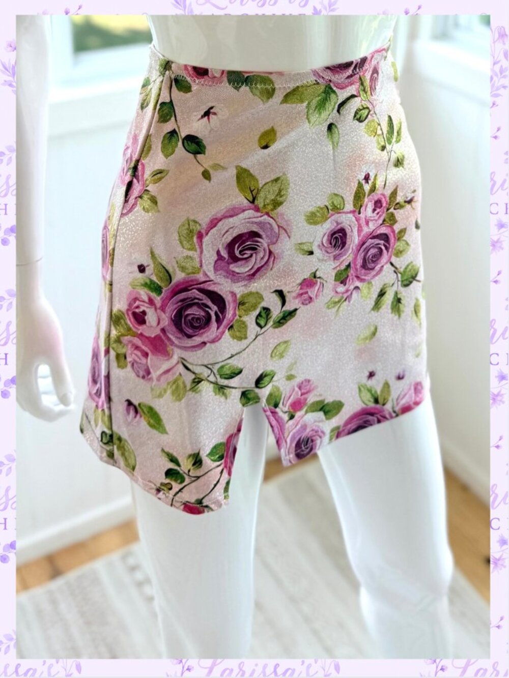 Treasure The Funk | Made in UK | Holographic Pink Rose Mini Skirt | Size XS